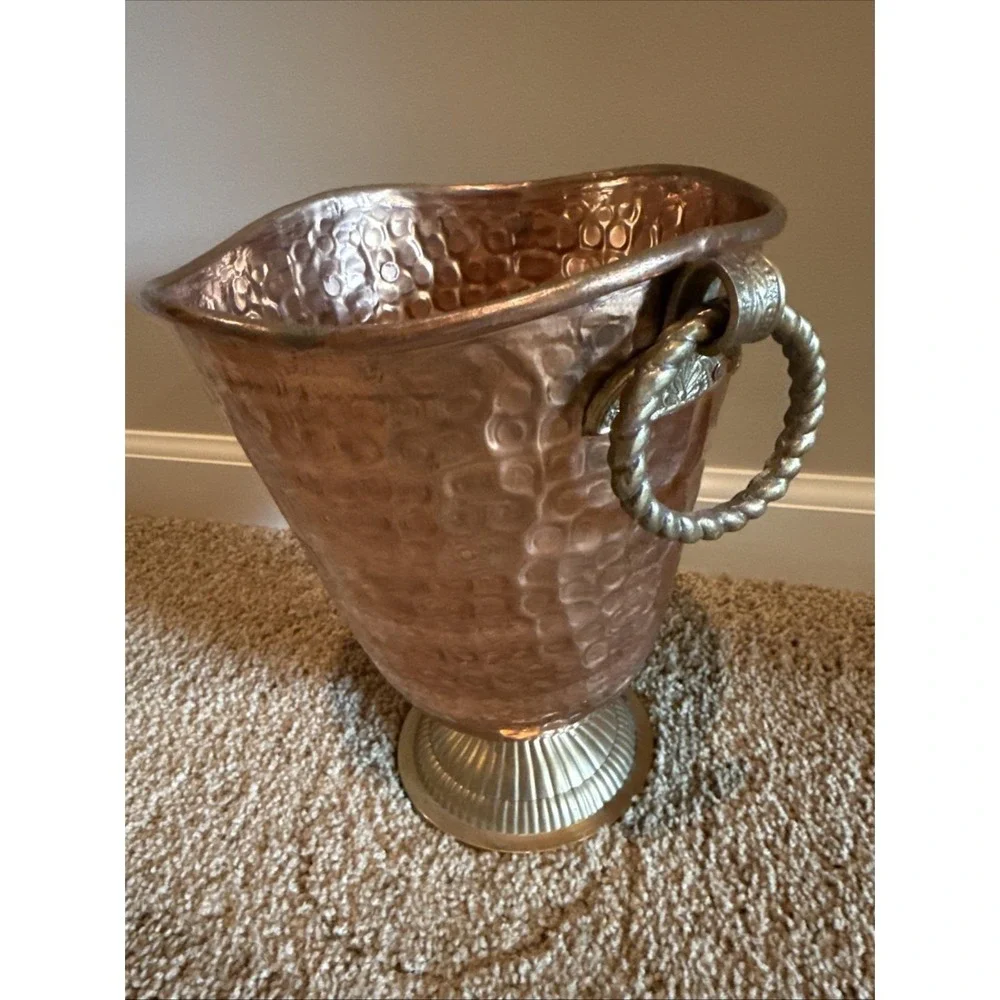 Vintage Hammered Copper & Brass Ice Champagne Bucket Rope Handles